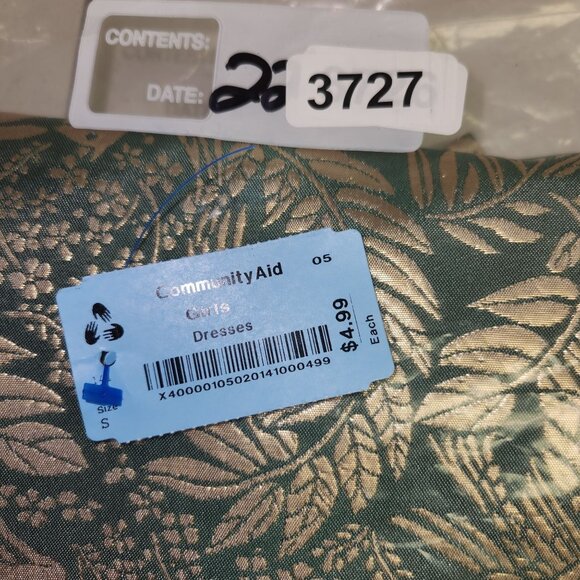 Crewcuts Girls 6 Metallic Leaf Print Drop-Waist Dress Green & Gold  3727 - Picture 9 of 10